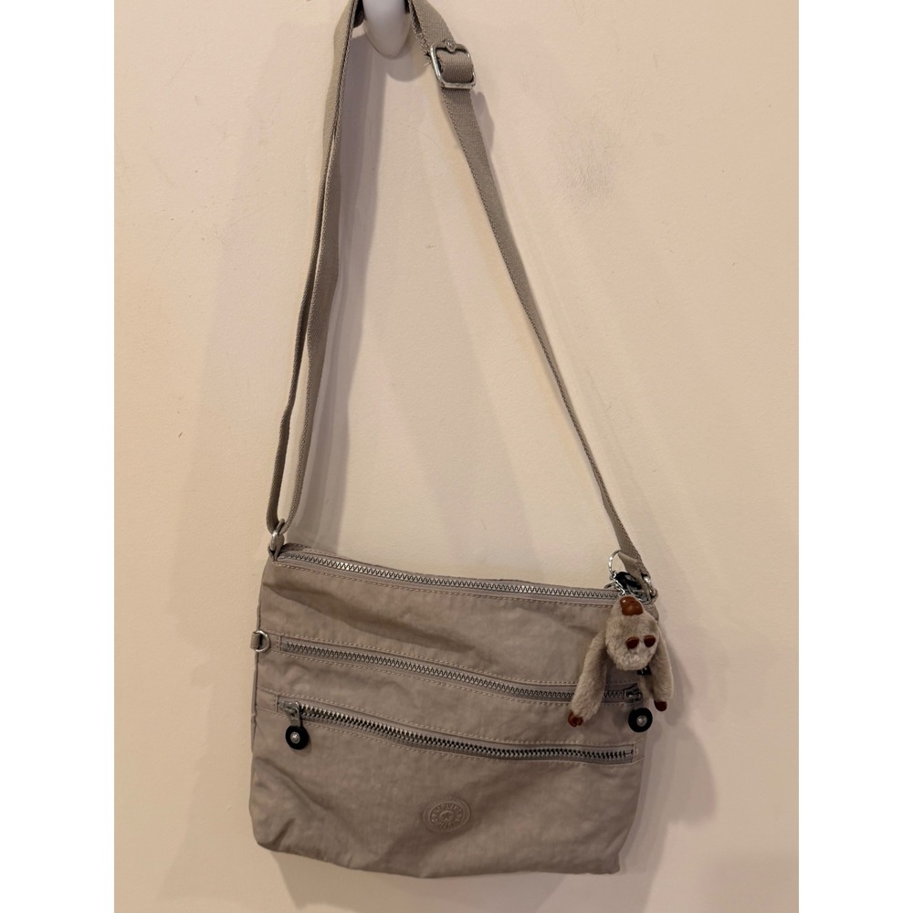 Kipling Gray Nylon Crossbody Bag Multi Pocket Nathan Monkey HB4061-051 EUC